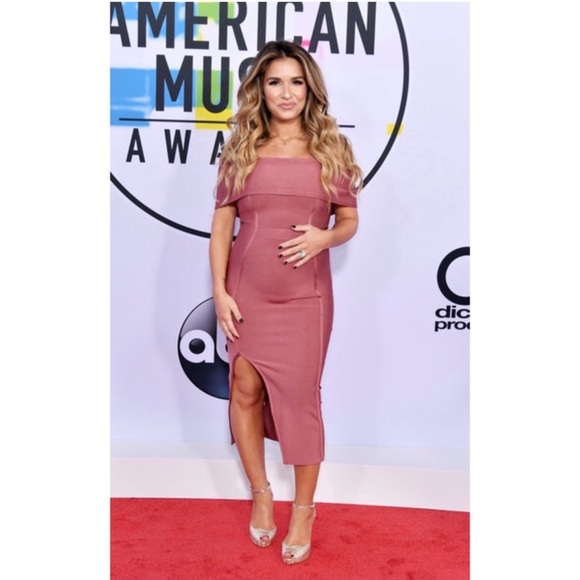 House of CB Danae Off Shoulder Bandage Dress Med Pink Bodycon Feminine Cocktail - Picture 4 of 13